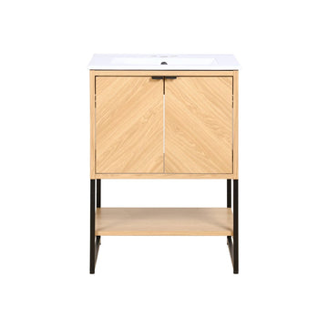 Juhl Chevron-Front Modern Minimalist 2-Shelf Bath Vanity Cabinet Only (Sink Basin Not Included) - JONATHAN Y